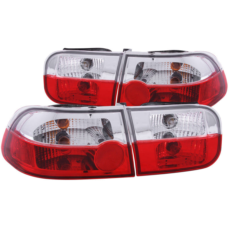 ANZO 1992-1995 Honda Civic Lanternas traseiras vermelho/transparente