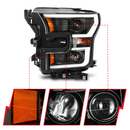 ANZO 2015-2017 Ford F-150 Projetor Faróis com Plank Style Switchback Preto c/ Âmbar