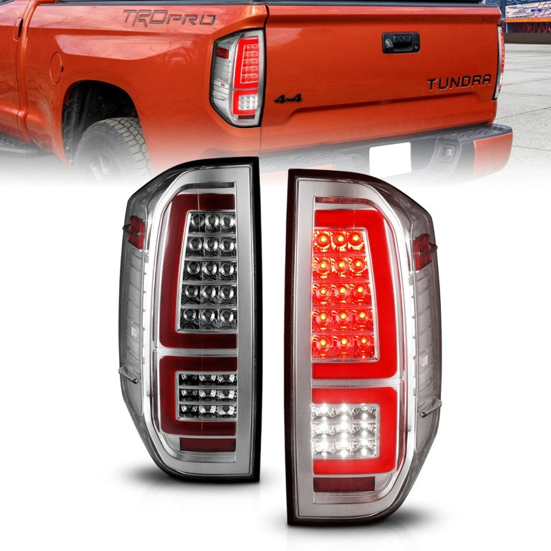 ANZO 2014-2021 Toyota Tundra Lanternas traseiras de LED com carcaça cromada/lente transparente