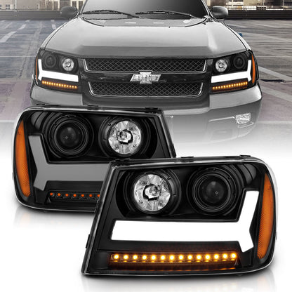 ANZO 2006-2009 Chevrolet Trailblazer Faróis projetores com design estilo prancha preto c/ âmbar