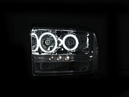 ANZO 2005-2007 Ford Excursion Projector Faróis com halo cromado com faixa de LED (CCFL) 1 unidade