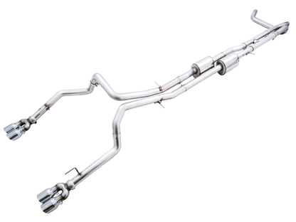 AWE Tuning 4th Gen GM 1500 6.2L 0FG Catback Split Saída traseira (com recortes de pára-choques) - pontas cromadas quádruplas