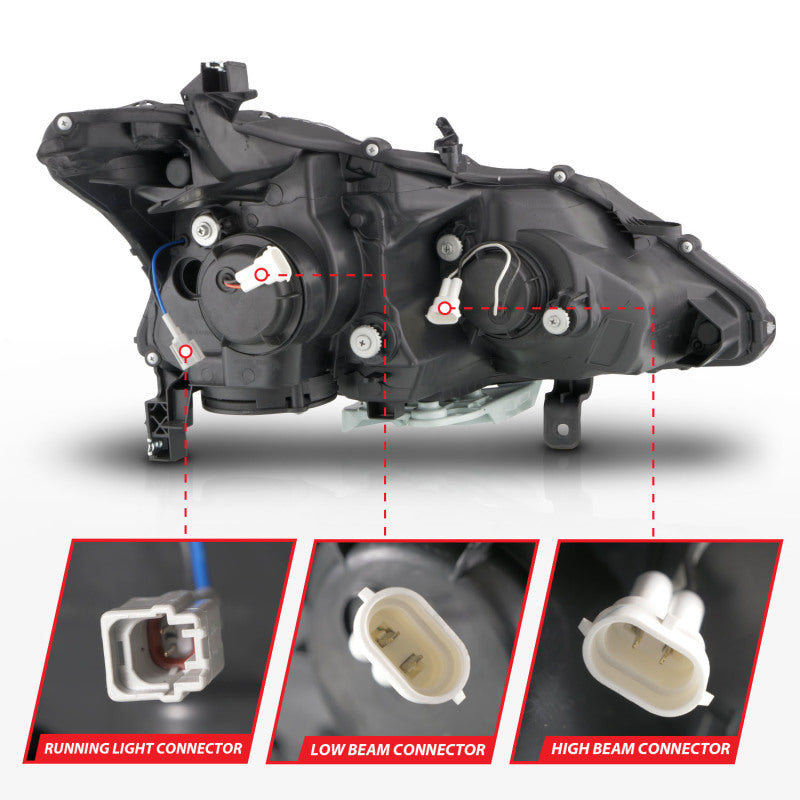 ANZO 13-15 Nissan Altima (sem lâmpadas HID de fábrica) Faróis de projetor - com caixa de barra de luz preta