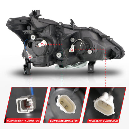 ANZO 13-15 Nissan Altima (sem lâmpadas HID de fábrica) Faróis de projetor - com caixa de barra de luz preta