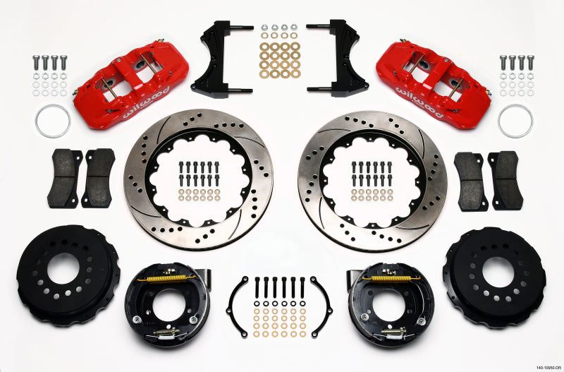 Wilwood AERO4 Traseiro P-Brake Kit 14.00in Broca Vermelho 2005-2014 Mustang