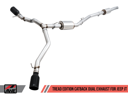 AWE Tuning 20-21 Jeep Gladiator JT 3.6L Tread Edition Cat-Back Escape Duplo - Diamond Black Tip