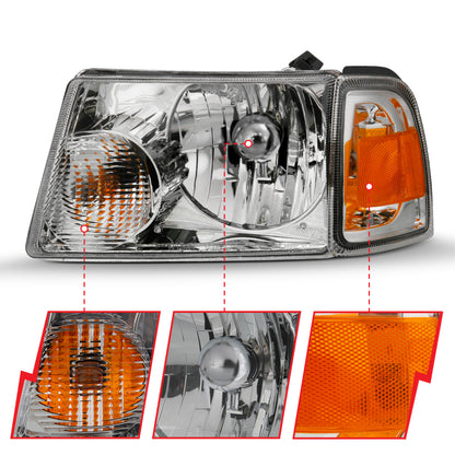 ANZO 2001-2011 Ford Ranger Crystal Headlight cromado con luces de esquina (reemplazo OE)