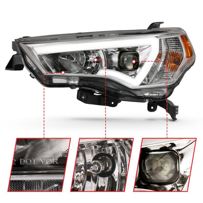 ANZO 14-18 Toyota 4 Runner Plank Projetor Faróis cromados c/ âmbar