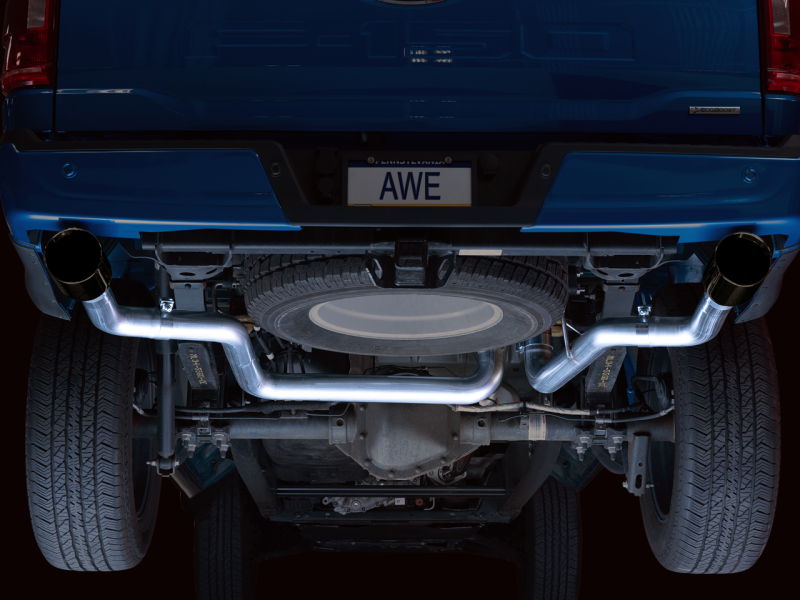 Escape traseiro duplo AWE 0FG 21+ Ford F150 Cat-Back de 5 pol. Pontas Diamond Black