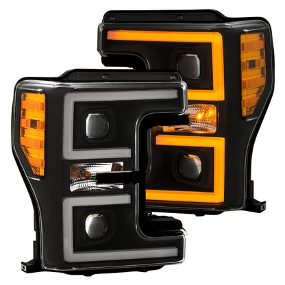 Faróis de LED ANZO 17-18 Ford F-250 Super Duty Plank-Style Farol de LED preto (par)