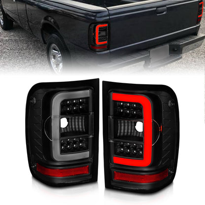 Lanternas traseiras de LED ANZO 01-11 Ford Ranger - caixa preta com lente fumê e barra de luz