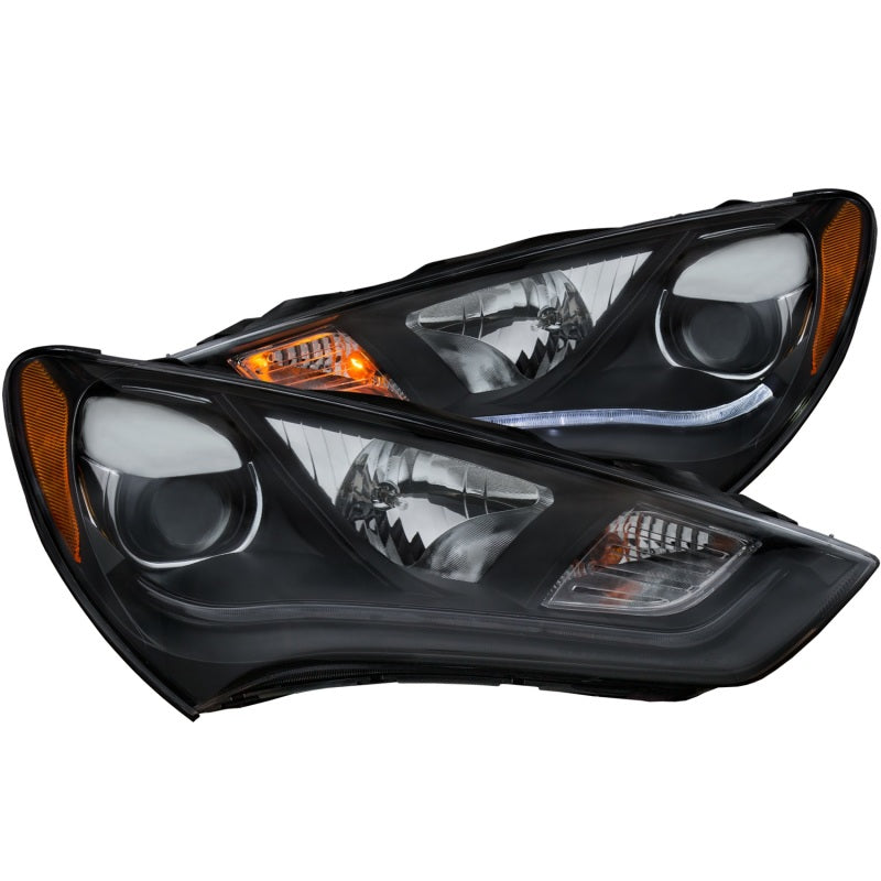 ANZO 2013-2015 Hyundai Genesis Projector Faróis c/ Plank Style Design Preto (Compatível com HID)
