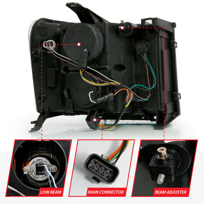 Projetor ANZO 2007-2013 Gmc Sierra 1500 Farol Estilo Plank Preto com Lente Transparente Âmbar