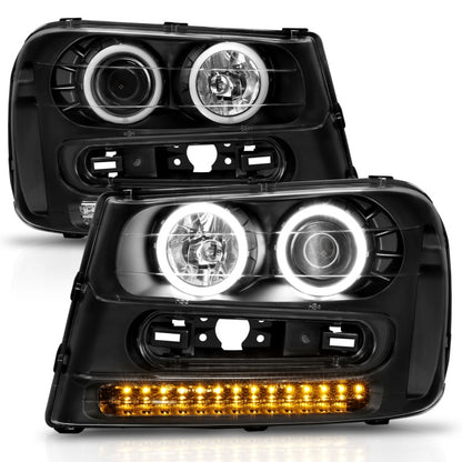 ANZO 2002-2009 Chevrolet Trailblazer Faróis projetores com halo preto