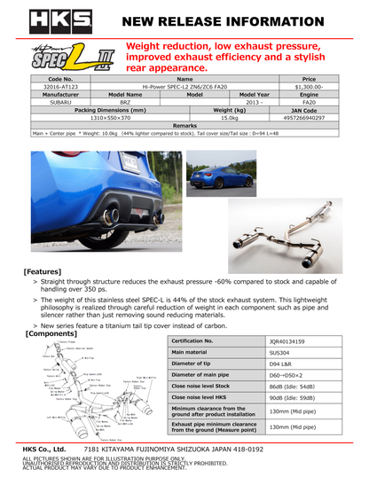 Silenciador de alta potência HKS SPEC-L ZN6