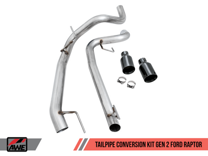 Kit de conversão de tubo de escape AWE Tuning 2017+ Ford Raptor com ponteiras pretas diamante