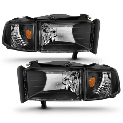ANZO 1994-2001 Dodge Ram Cristal Faróis Preto