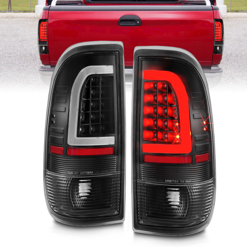 ANZO 1997-2003 Ford F-150 LED lanternas traseiras com barra de luz preto carcaça lente transparente
