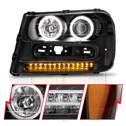 ANZO 2002-2009 Chevrolet Trailblazer Faróis projetores com halo preto