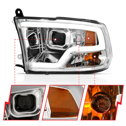 ANZO 09-18 Dodge Ram 1500 projetor estilo prancha faróis cromados com halo