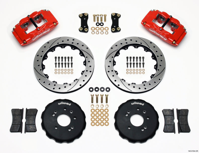 Kit de capacete frontal Wilwood FSLI4 13,00 pol. Vermelho perfurado Nissan 240SX