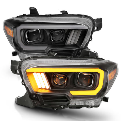 ANZO 2016-2017 Toyota Tacoma Faros delanteros proyectores con estilo tablón Switchback negro con ámbar
