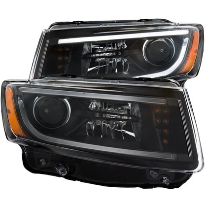 Faróis projetores ANZO 2014-2015 Jeep Grand Cherokee com design estilo prancha preto
