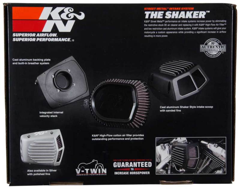 K&N Street Metal Intake System 01-16 Harley-Davidson Shaker Silver H/D Softail/Dyna Fl