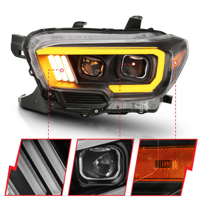 ANZO 2016-2017 Toyota Tacoma Faros delanteros proyectores con estilo tablón Switchback negro con ámbar
