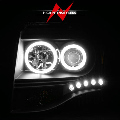 ANZO 2007-2014 Ford Expedition Projetor Faróis com Halo Preto