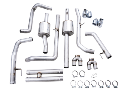 AWE Tuning 22-23 GMC Sierra 1500 AT4X 6.2L 0FG Catback Split Dual (Pára-choque plano) - Pontas cromadas prateadas