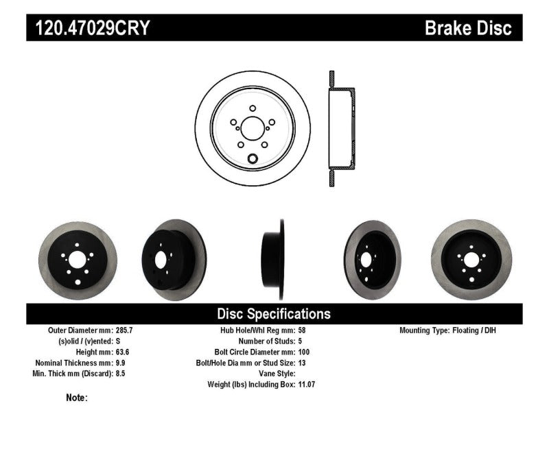 Stoptech 09-10 Subaru Forester / 08-10 Impreza/WRX Rotor CRYO-STOP trasero