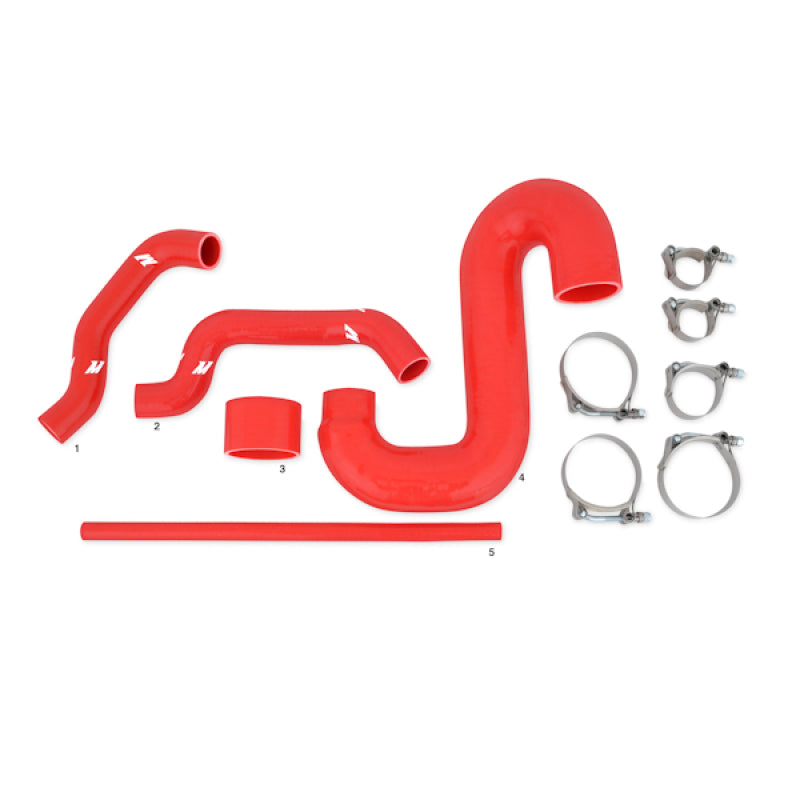 Mishimoto Subaru 02-07 WRX/04-07 STi Kit de intercooler de montaje superior - Mangueras plateadas y rojas con recubrimiento de polvo