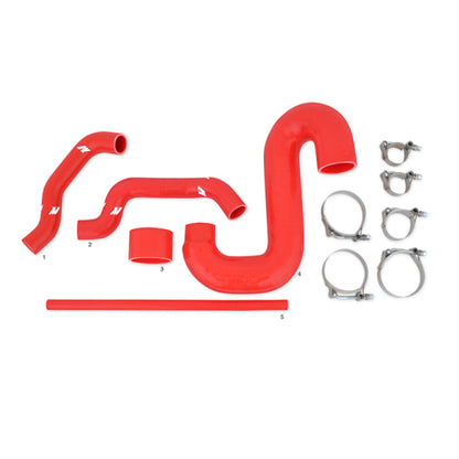 Mishimoto Subaru 02-07 WRX/04-07 STi Kit de intercooler de montaje superior - Mangueras plateadas y rojas con recubrimiento de polvo