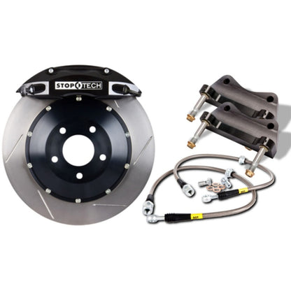 StopTech BBK 06-07 BMW 330 Series Rear 345x28 Black ST-40 Calipers Slotted Rotors Pads and SS Lines