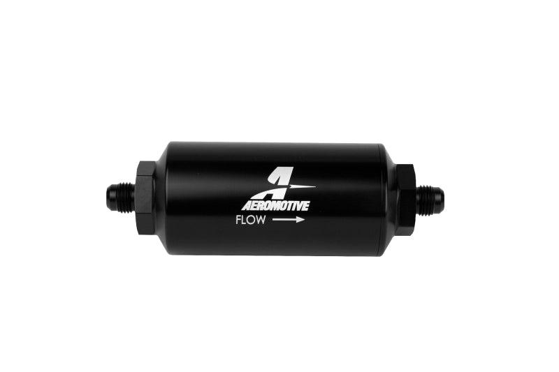 Filtro en línea Aeromotive - (AN-6 macho) Elemento de microvidrio de 10 micras Acabado negro de inmersión brillante