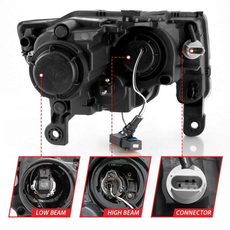 ANZO 2017-2018 Jeep Grand Cherokee Projetor Faróis c/ Plank Style Switchback - Preto c/ Âmbar