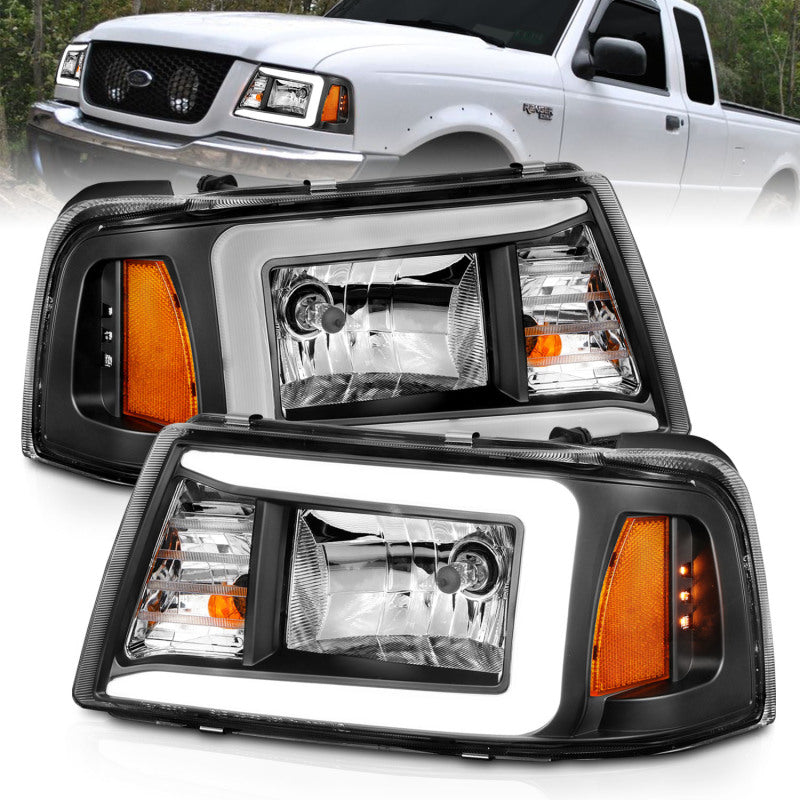 Faróis de cristal Ford Ranger ANZO 2001-2011 com caixa de barra de luz preta