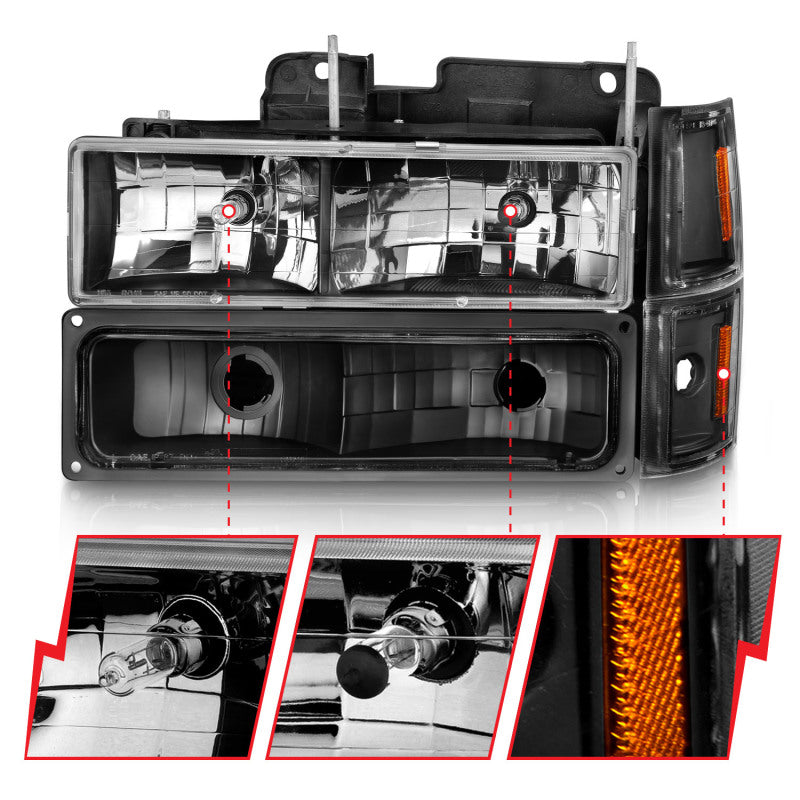 ANZO 88-98 Chevrolet C1500 Faróis de cristal preto