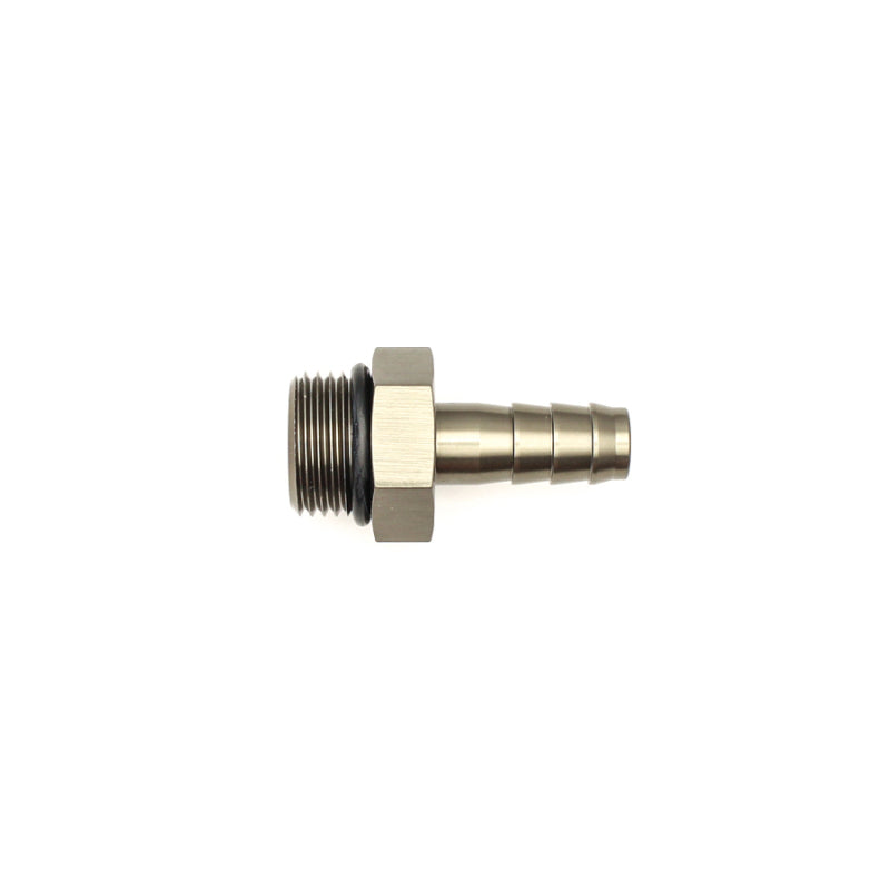 DeatschWerks 8AN ORB Macho a 3/8in Macho Triple Barb Fitting (Incl O-Ring) - Negro mate anodizado