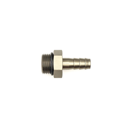 DeatschWerks 8AN ORB Macho a 3/8in Macho Triple Barb Fitting (Incl O-Ring) - Negro mate anodizado