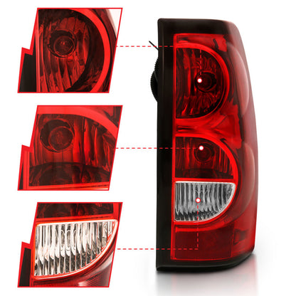 ANZO 2004-2007 Chevy Silverado Lanterna traseira vermelha/lente transparente com acabamento preto (substituição OE)