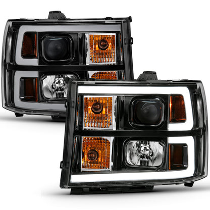 Projetor ANZO 2007-2013 Gmc Sierra 1500 Farol Estilo Plank Preto com Lente Transparente Âmbar