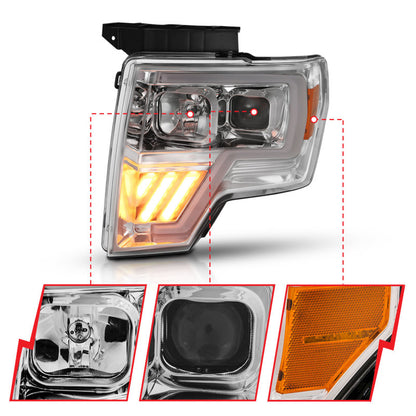 ANZO 2009-2014 Ford F-150 Projetor Farol Cromado Âmbar