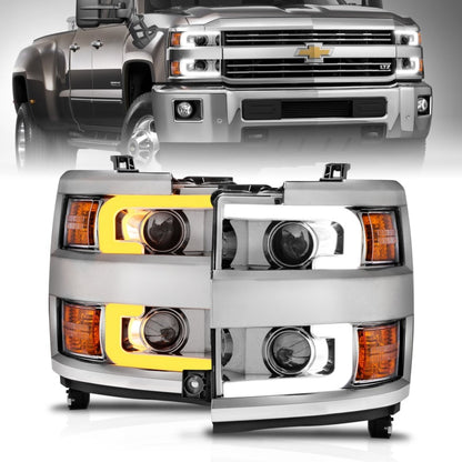 Faróis projetores ANZO 15-17 Chevrolet Silverado 2500HD / 3500HD Chrome com aro cromado