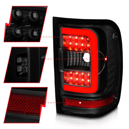 Lanternas traseiras de LED ANZO 01-11 Ford Ranger - caixa preta com lente fumê e barra de luz