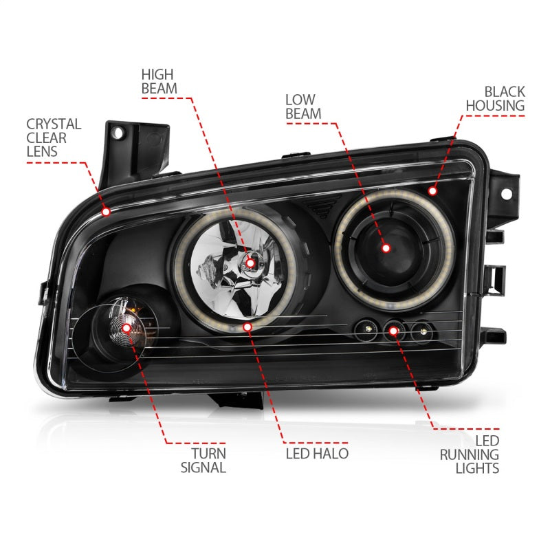 ANZO 2006-2010 Dodge Charger Proyector Faros delanteros con Halo Chrome (CCFL)