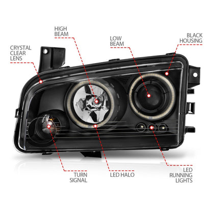 ANZO 2006-2010 Dodge Charger Proyector Faros delanteros con Halo Chrome (CCFL)