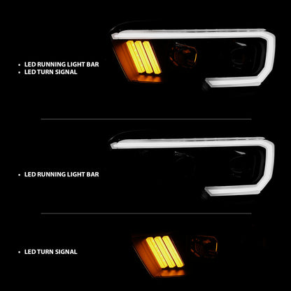 ANZO 2016-2017 Toyota Tacoma Projetor Faróis c/ Plank Style Design Preto/Âmbar c/ DRL
