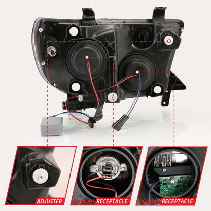 ANZO 2007-2014 Toyota Tundra Projetor Barra de Luz HL Preto Âmbar (Led High Beam) (Versão Halógena)